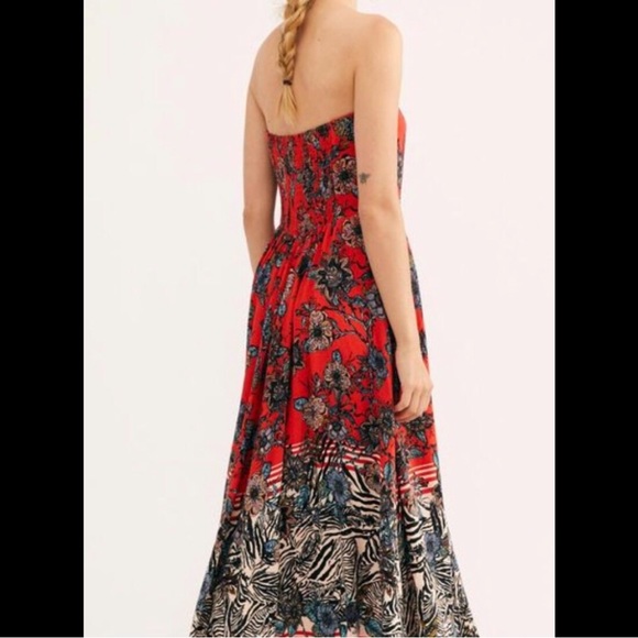 New FREE PEOPLE Mila Strapless Maxi Dress Floral Zebra Red Motif Flowy Boho NWT - Picture 8 of 16